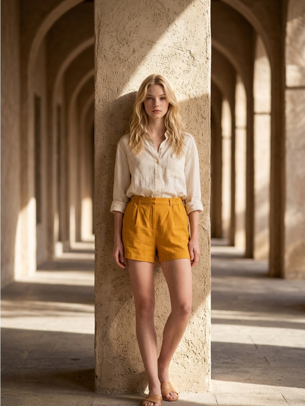 Express Mustard Linen Blend High Waist Shorts Size XL